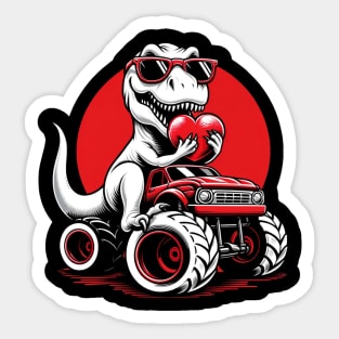 Valentines Day T Rex Riding Monster Truck Funny Toddler Boy Sticker